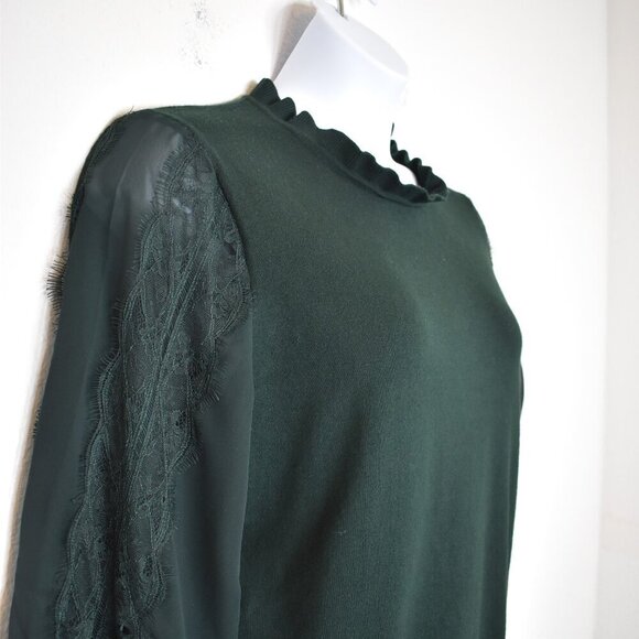 Adrianna Papell Mock Neck Sweater Sz XL Sheer Sleeves Lace Whimsigoth Victorian - Picture 6 of 16